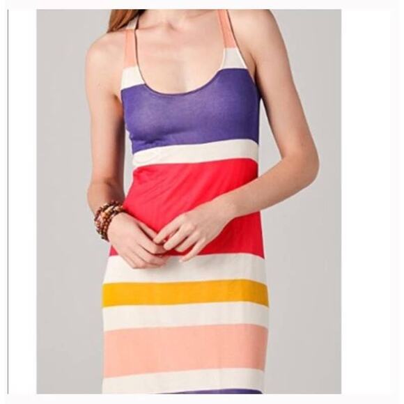 Splendid Sz Small Colorblock Racerback Maxi Dress Rainbow Stripe Soft Micromodal - Picture 1 of 9